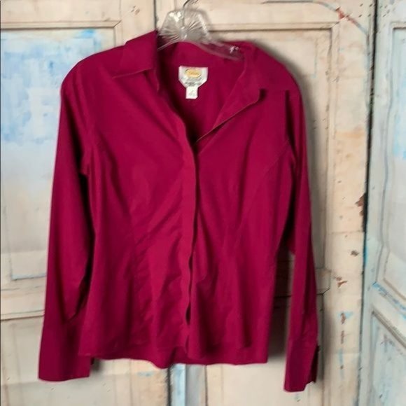 Talbots Womans 8 Raspberry Button Down Blouse Stretch Wrinkle Resistant Shirt - Picture 1 of 3